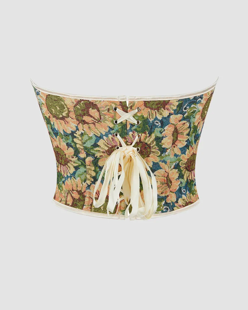 1930s 12 Boned Cotton Sunflower Corset