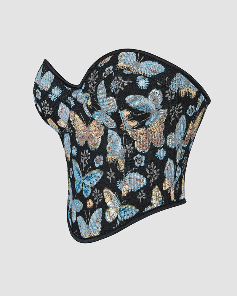 1950s 10 Boned Cotton Butterfly Pattern Corset