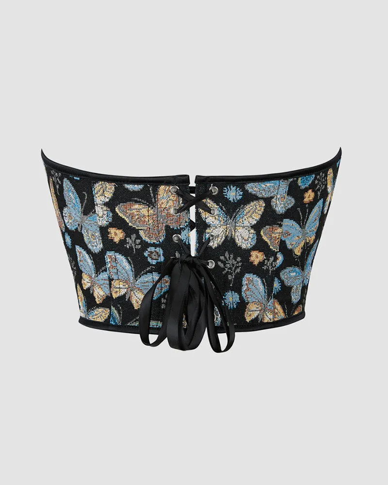 1950s 10 Boned Cotton Butterfly Pattern Corset