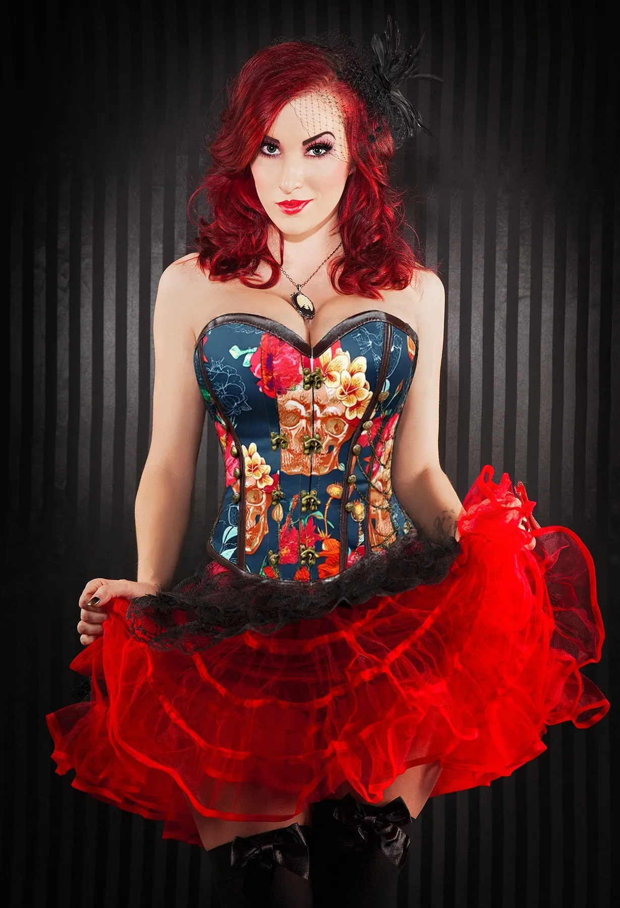 1950s 12 Boned Cotton Button Chain Corset