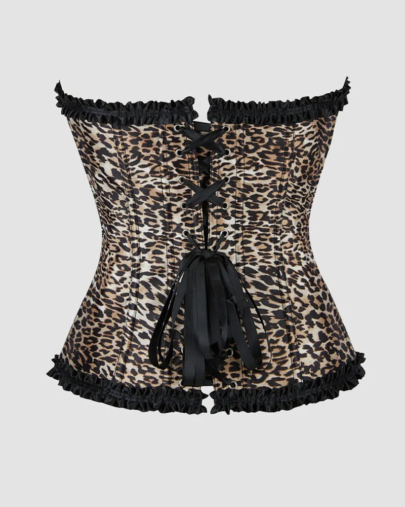 1960s 12 Boned Cotton Leopard Lace Corset