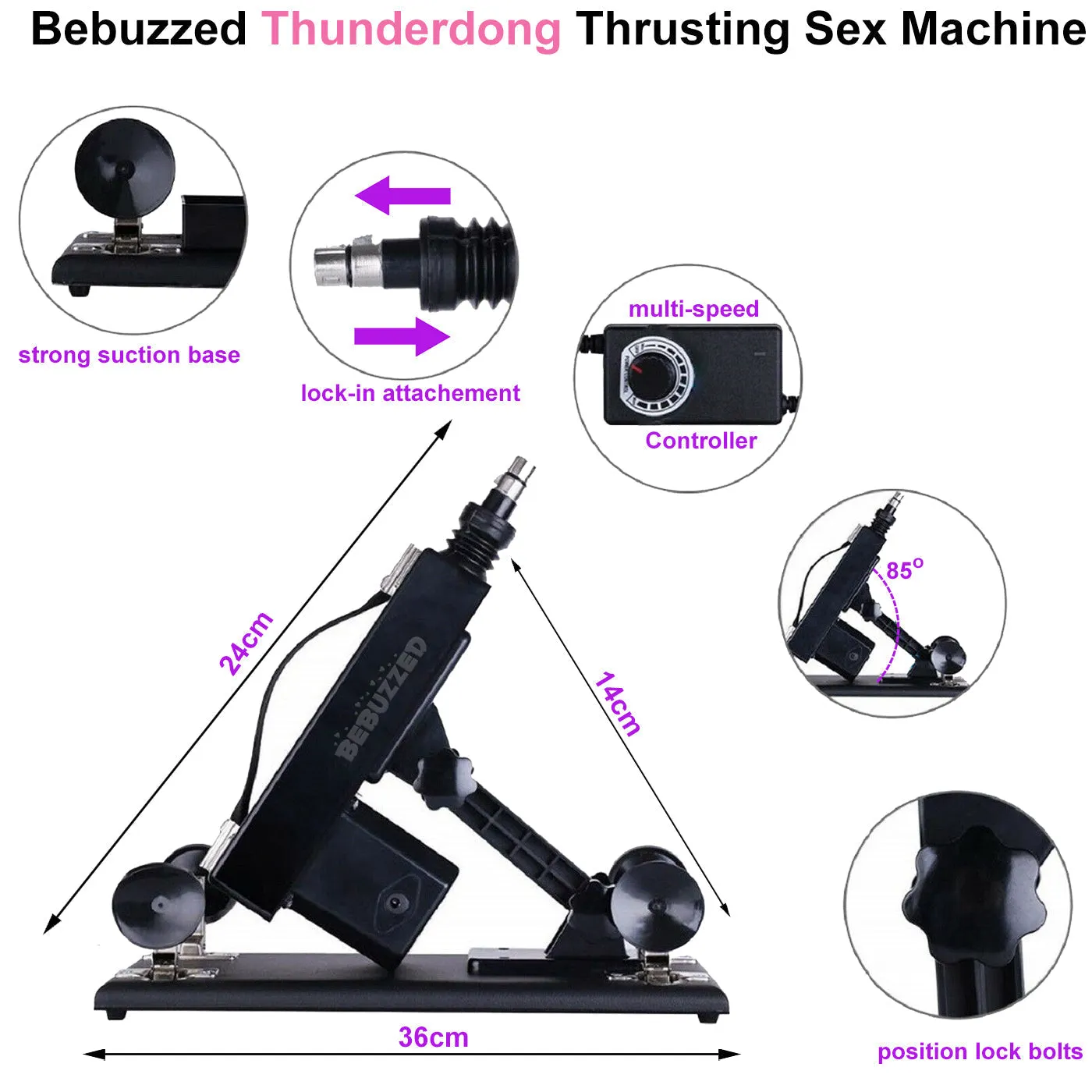 Automatic THRUSTING Sex Machine Telescopic 3XLR Dildo Vibrator 7x Dildos   Pole