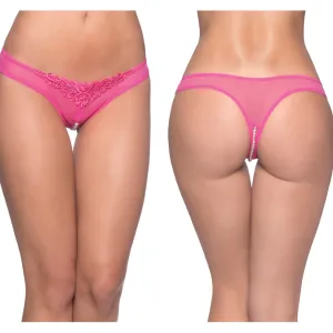 Crotchless Thong w/Pearls Hot Pink O/S