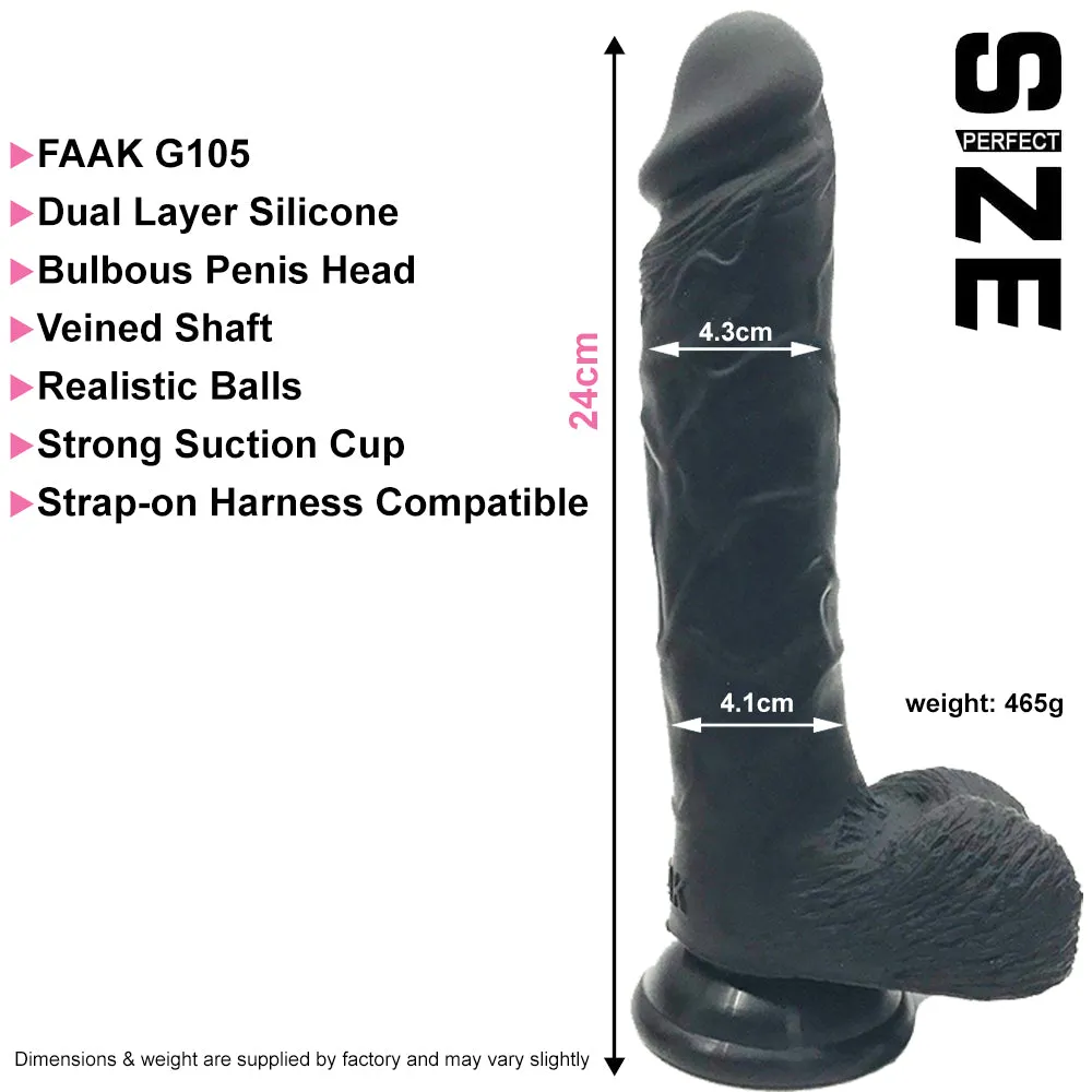 FAAK G105 Dual Density Silicone Realistic Veined Dildo 24cm Large Dong Sex Toy