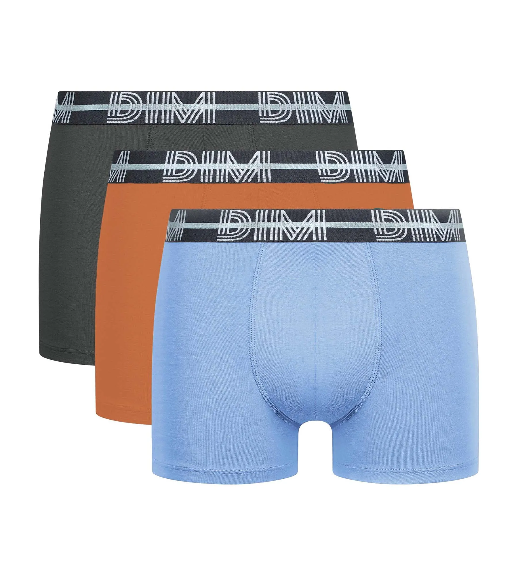 Lot de 3 boxers homme à ceinture 3D Gris Bleu Orange Dim Powerful