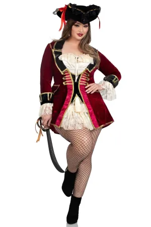 Plus Size Captivating Pirate Captain Velvet Coat Dress. Tie-Front Bodice