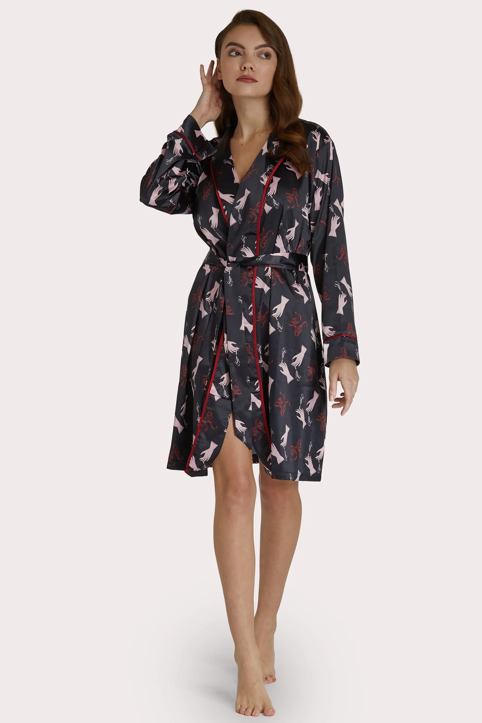 Smoking Printed Robe with Red Piping