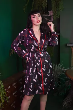 Smoking Printed Robe with Red Piping